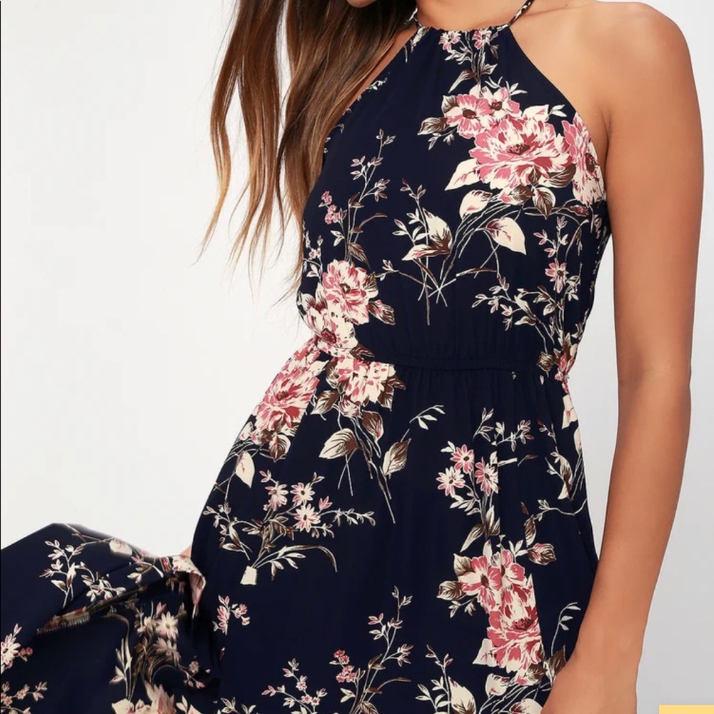 Lulus feel the music midnight blue floral maxi